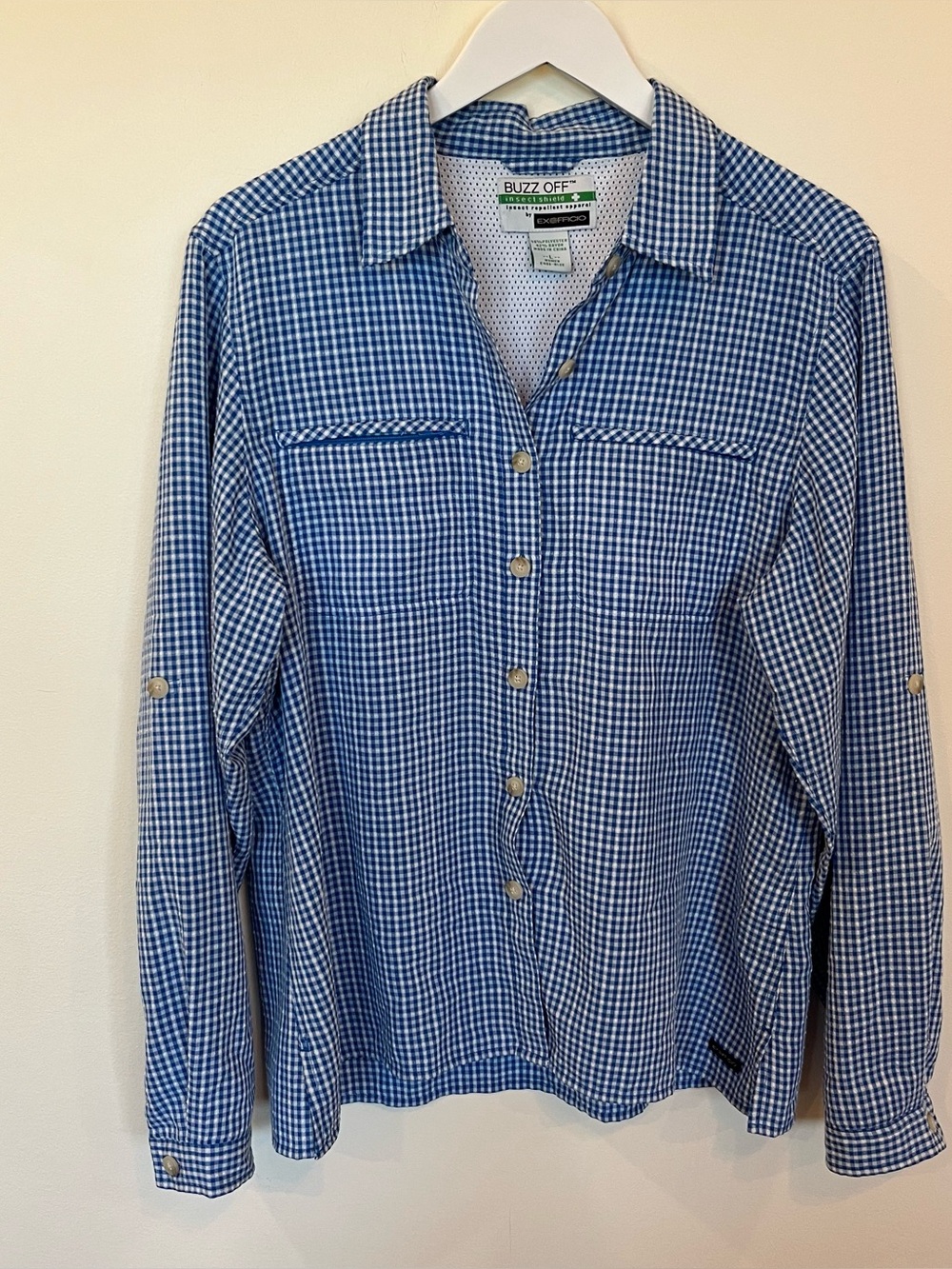 ExOfficio Shirt Womens Large Insect Shield BugsAway Long Sleeve Hiking Vented